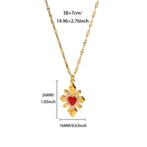 Fashion Jewelry Gold and Red Heart Necklace